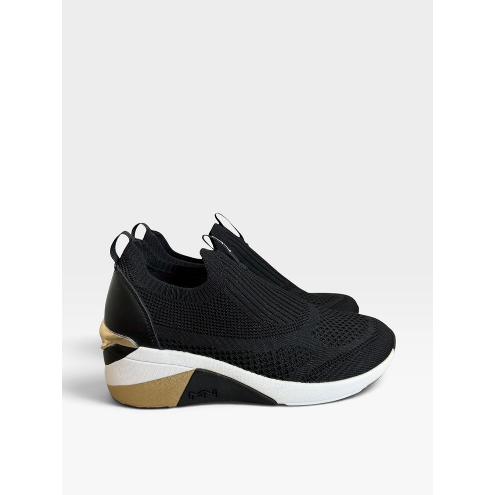 Mark Nason Skechers A-Line Rider Women 7 Black Gold Slip On Knit Sneaker